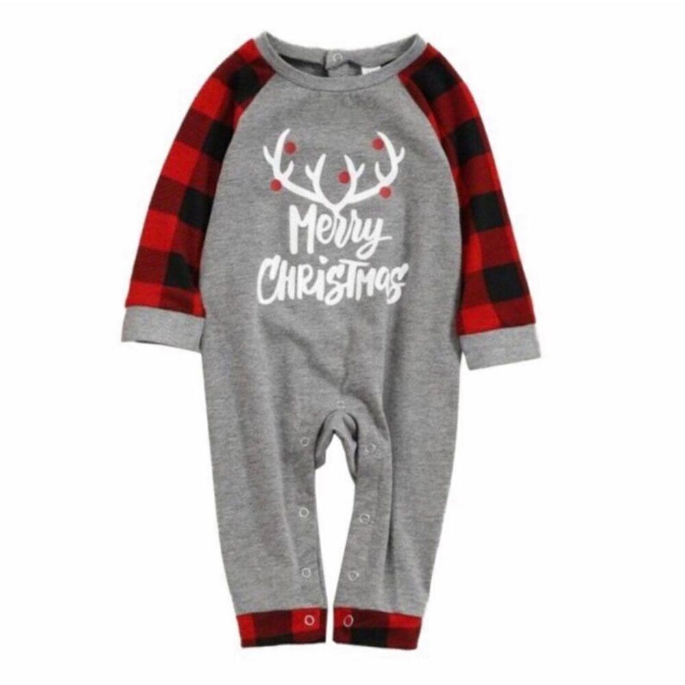 NWT Unisex Baby Fuyimei Buffalo Plaid Merry Christmas Coverall Romper Sz 9-12 mo